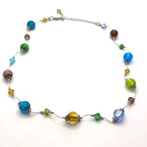 Necklace Glass Beads Silver Tone Chain 18.5” +3”